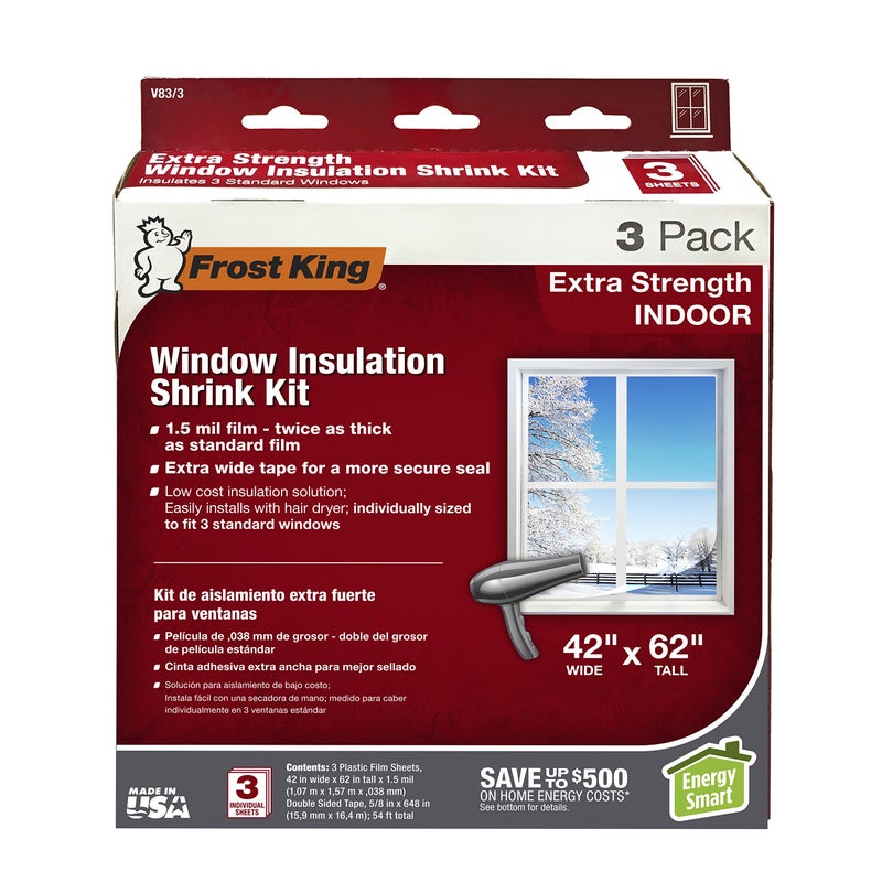 Frost King V83/3 Heavy Duty Shrink Window Kit for Standard Size Windows with 3 Sheets (3 Pack), 42" x 62" - Image 2